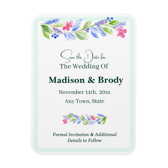 Blommigt för handmålad vattenfärg SPARA datum Magnet (Vertikal)