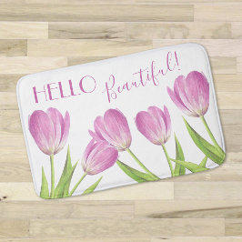 Blommigt för hej av vacker Söt rosa Tulips Elegant Badrumsmatta