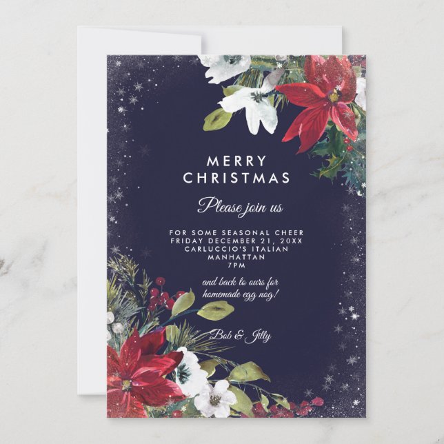 blommigt för helgdag christmas-vinterfest inbjudningar (Framsida)