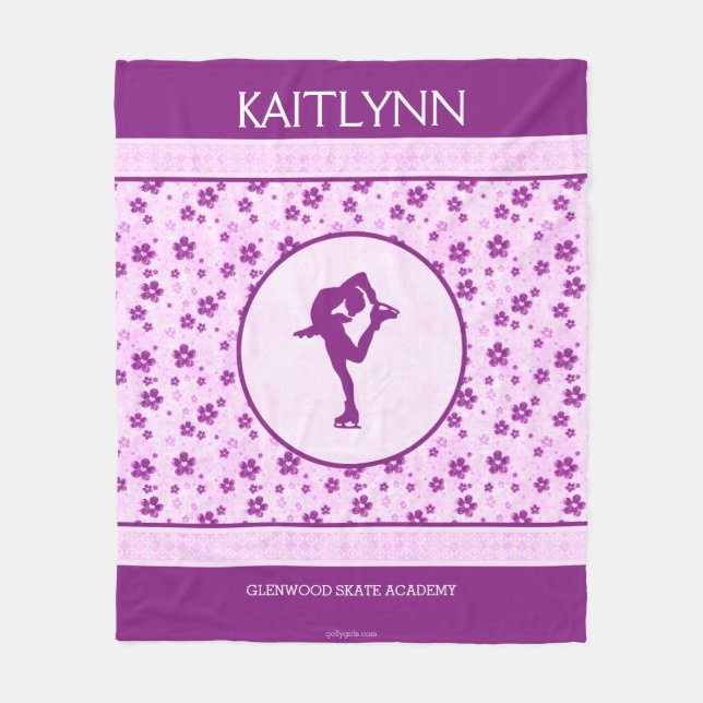 Blommigt för hjärta för personligkonståkare fleecefilt (Framsidan)