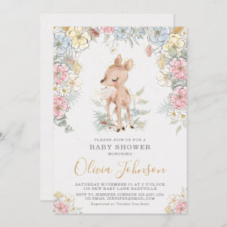 Blommigt för Hjort, babykläder Inbjudningar