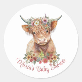 Blommigt för höglandskö Illustration Cute Rustic Runt Klistermärke