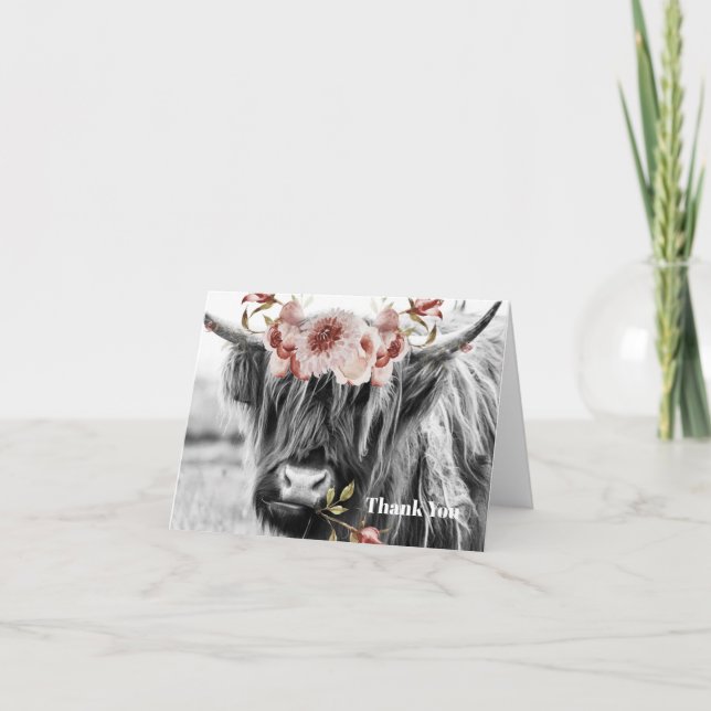 Blommigt för höglandskö | Western Cowgirl-Personli Tack Kort (Framsida)