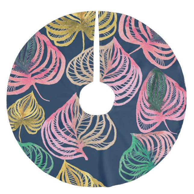 Blommigt för högupplöst vattenfärg: Detaljerad Str Julgransmatta Borstad Polyester (Framsidan)