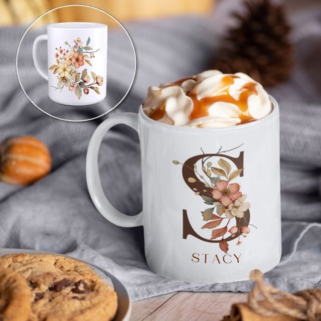 Blommigt för höstens vattenfärg Monogram Initial S Kaffemugg (Skapare uppladdad)