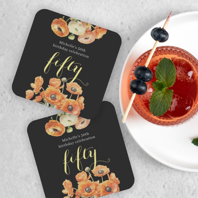 Blommigt för höstfemtionde Födelsedagsfestens Oran Underlägg Papper Kvadrat (Skapare uppladdad)