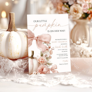 Blommigt för inbjudan till rosa Pumpkin Baby Showe