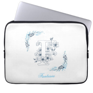 Blommigt för inledande "F"-Lugn med blå monogram Laptop Fodral