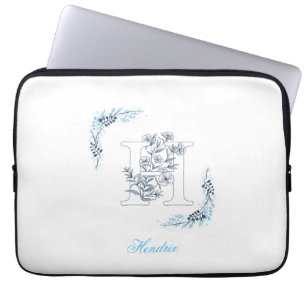 Blommigt för inledande "H"-Lugn i blå monogram Laptop Fodral
