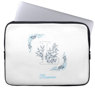 Blommigt för inledande "L"-Lugn i blå monogram Laptop Fodral