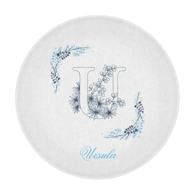 Blommigt för inledande "U" Blue Monogram-Lugn (Framsidan)