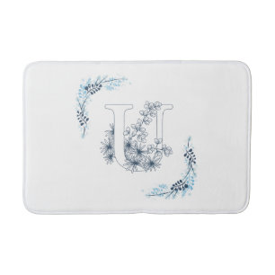 Blommigt för inledande "U" Blue Monogram-Lugn Badrumsmatta