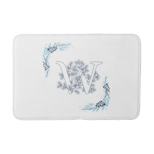 Blommigt för inledande "W" Blue Monogram Lugn Badrumsmatta