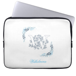 Blommigt för inledande "W" Blue Monogram Lugn Laptop Fodral