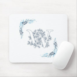 Blommigt för inledande "W" Blue Monogram Lugn Musmatta