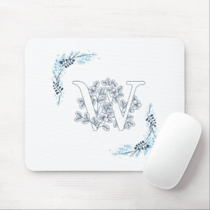 Blommigt för inledande "W" Blue Monogram Lugn Musmatta