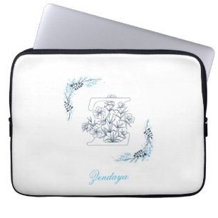 Blommigt för inledande ’Z’ Blue Monogram Lugn Laptop Fodral