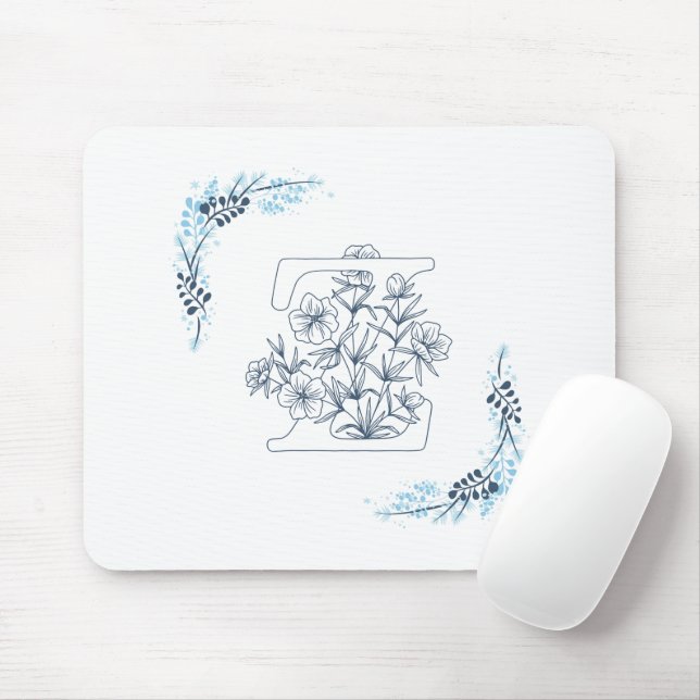 Blommigt för inledande ’Z’ Blue Monogram Lugn Musmatta (Med mus)
