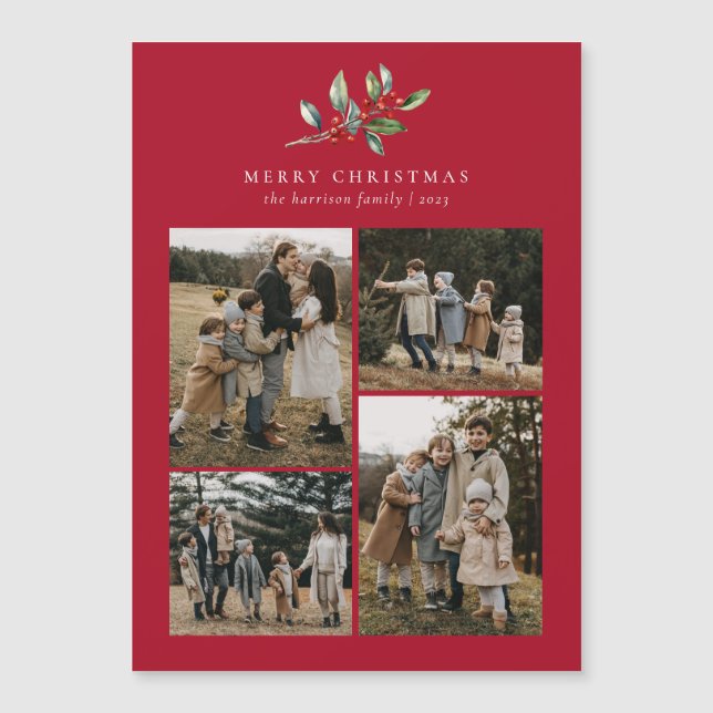 Blommigt för julfärgsfärg 4 fotomagnetiskt kort (Framsida)