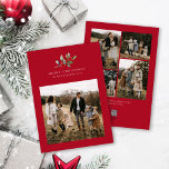 Blommigt för julfärgsfärg fem fotokollage julkort<br><div class="desc">Julens vattenfärgsfärg Blommigt 5 Photo Collage Helgdag Card har en vacker vattenfärgillustration av gröneneri och hullbär i säsong,  tillsammans med fem foton.</div>