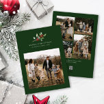 Blommigt för julfärgsfärg fem fotokollage julkort<br><div class="desc">Julens vattenfärgsfärg Blommigt 5 Photo Collage Helgdag Card har en vacker vattenfärgillustration av gröneneri och hullbär i säsong,  tillsammans med fem foton.</div>
