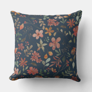 Blommigt för kantfärgsutskrift på marin marin  kudde