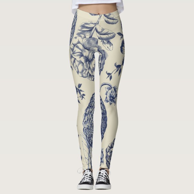 Blommigt för kantutjämning av blå blomma leggings (Framsida)