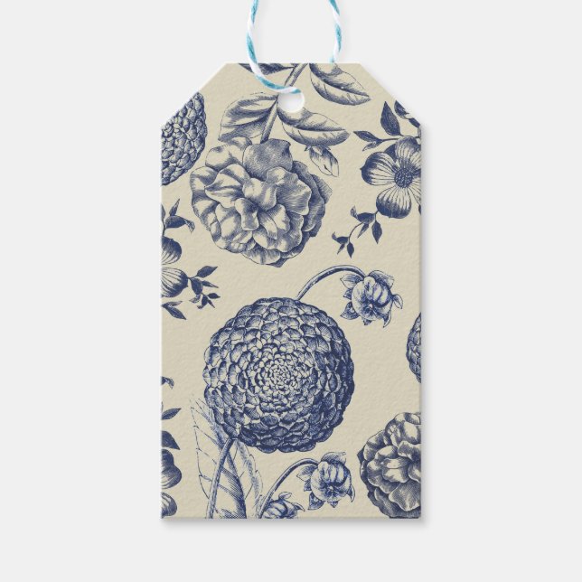 Blommigt för kantutjämning av blå blomma presentetikett (Framsidan)