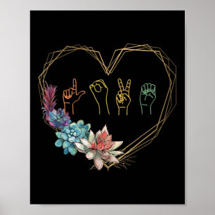 Blommigt för Kärlek-teckenspråk - Heart Asl Valent Poster