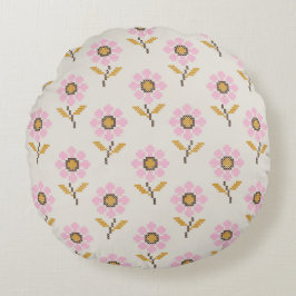 Blommigt för Kor Stitch Embroidery Rund Kudde