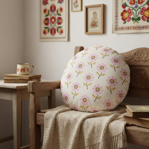 Blommigt för Kor Stitch Embroidery Rund Kudde