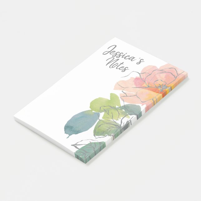 Blommigt för korall och Rosa vattenfärg Post-it Block (Vinklad)