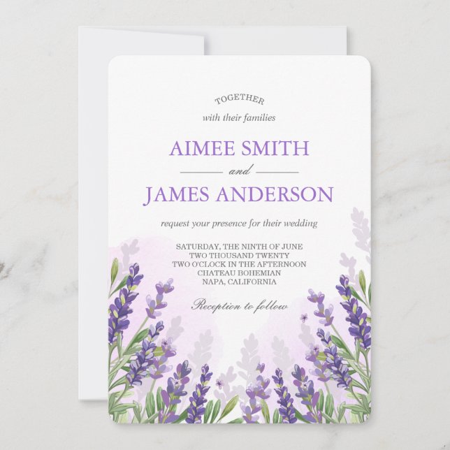 Blommigt för Lavender bröllopsinbjudan, Rustic Ele Inbjudningar (Framsida)
