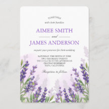 Blommigt för Lavender bröllopsinbjudan, Rustic Ele