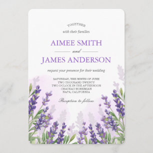 Blommigt för Lavender bröllopsinbjudan, Rustic Ele Inbjudningar