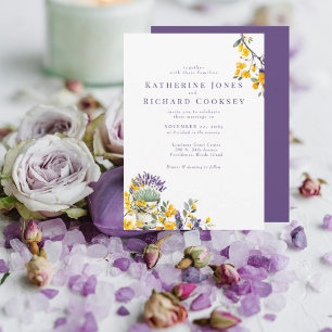 Blommigt för Lavender & Gult Inga föräldrar Bröllo Inbjudningar