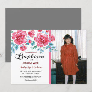 Blommigt för LDS Baptism Girl Watercolor Ro Inbjudningar
