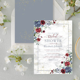 Blommigt för Light Dusty Blue Burgundy Guld Inbjudningar