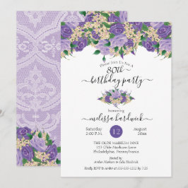 Blommigt för Lila av elegant | 80:e Födelsedagsfes Inbjudningar