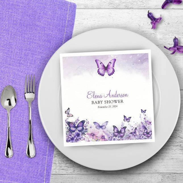 Blommigt för Lila av Elegant för fjäril Baby Showe Pappersservett (Skapare uppladdad)