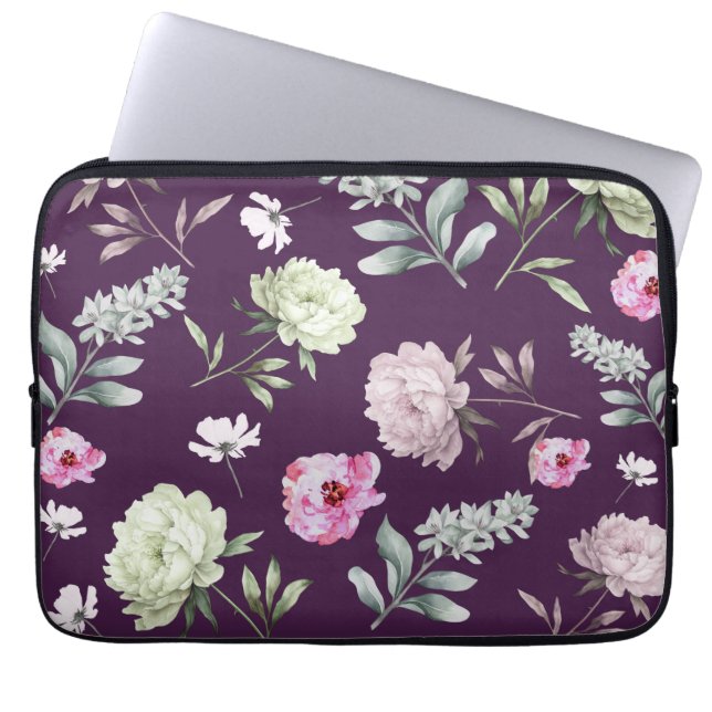 Blommigt för Lila av elegant Laptop Fodral (Framsidan)