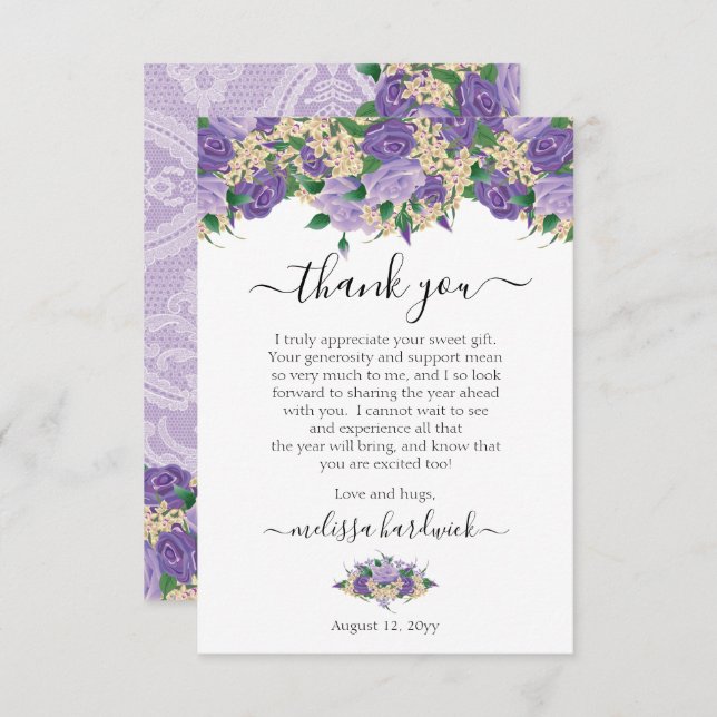 Blommigt för Lila av elegant | SNÖRE FÖDELSEDAGSFE Tack Kort (Fram/baksida)