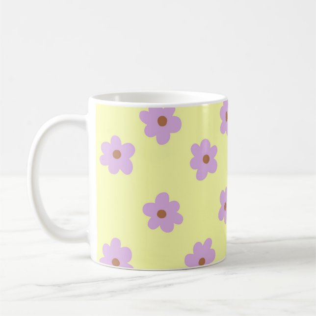 Blommigt för Lila av Gult för Retro-Chic, Funky Y2 Kaffemugg (Vänster)