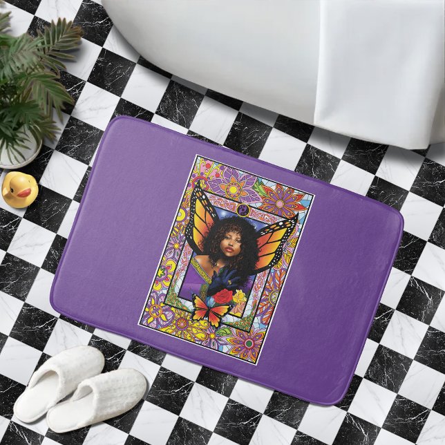 Blommigt för Lila av monarch Butterfly Fairy Badrumsmatta (Skapare uppladdad)