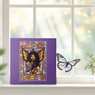 Blommigt för Lila av monarch Butterfly Fairy Kakelplatta