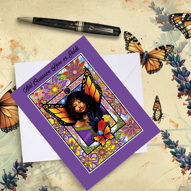 Blommigt för Lila av monarch Butterfly Fairy Kort (Skapare uppladdad)