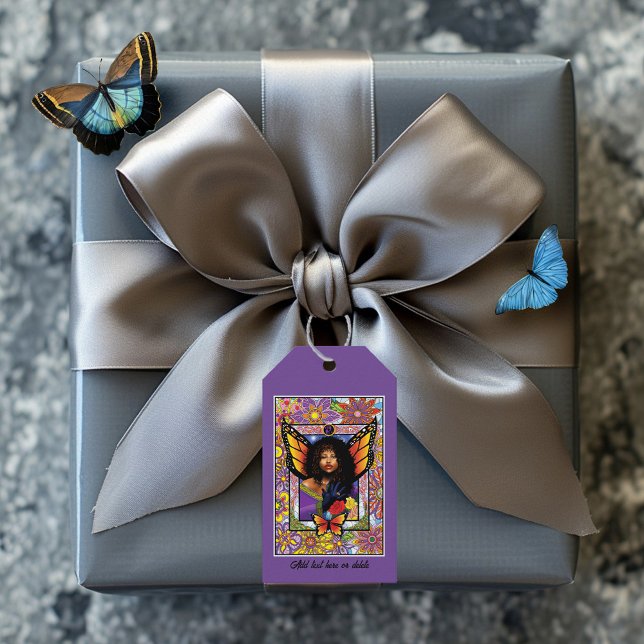 Blommigt för Lila av monarch Butterfly Fairy Presentetikett (Skapare uppladdad)