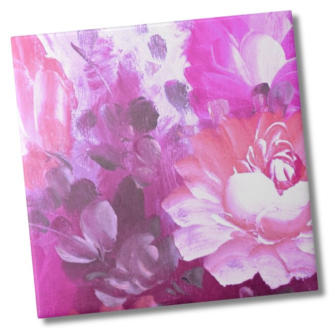 Blommigt för Lila av rosa Kakelplatta (Whimsical Purple Pink Botanical Painted Floral Ceramic Tile)