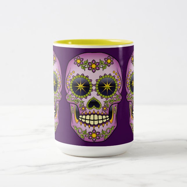 Blommigt för Lila av sockerskull Två-Tonad Mugg (Center)
