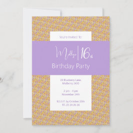 blommigt för Lila Gult  Tonåringar 16:e födelsedag Inbjudningar